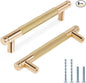 Knurled Cabinet Pulls 6 Pack, 5 Inch Long Cabinet Handles Metal Door Pulls, Kitchen Drawer Pull Knurled Dresser Handles - 3 3/4" Hole to Hole, Golden