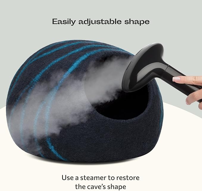 MEOWFIA Cat Cave – Premium Felt Cat Bed for Indoor Cats, Handmade 100% Merino Wool (Large, Black Aqua)-Mewly Pet