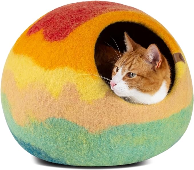 MEOWFIA Cat Cave – Premium Felt Cat Bed for Indoor Cats, Handmade 100% Merino Wool (Medium, Tucson Sunset)-Mewly Pet
