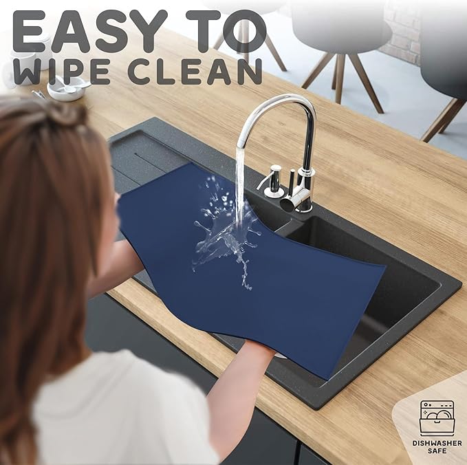 Dog Food Mat - 28x18” Large Silicone Stove Top Protector, Silicone Pet Feeding Mat, Raised Edges Dog Mat for Food and Water Prevent Spill, Waterproof Cat Placemats Protect Floors, Easy Clean Bowl-Mewly Pet