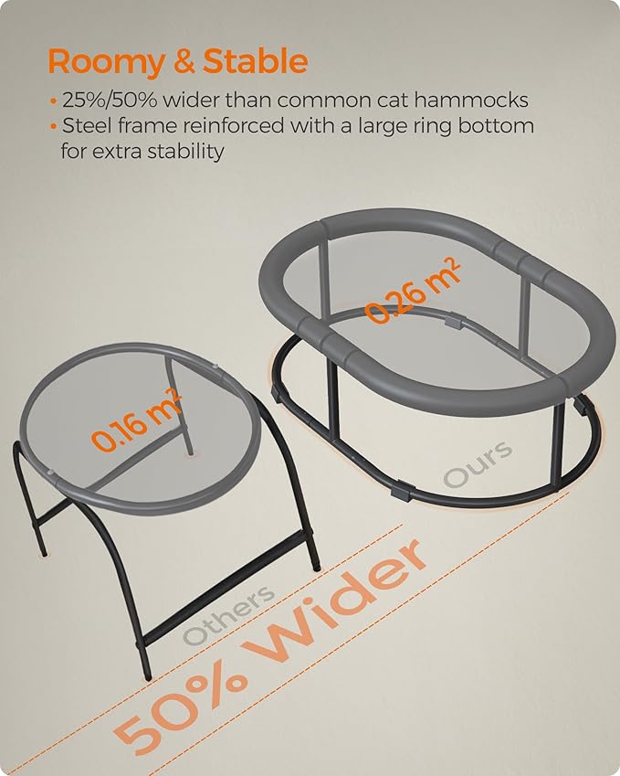 Feandrea Pet Bed, Cat Hammock, Elevated Cat Bed for Multiple Cats, with Removable Washable Mesh, for Pets up to 28 lb, Oval, Gray UPCB002G01-Mewly Pet