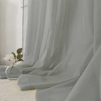HUTO Sage Grey Sheer Curtains 84 inches Long for Living Room Rod Pocket Window Sheer Voile Drapes for Bedroom Girls Canopy Bed Nursery 2 Panels 52 by 84 Inch Length