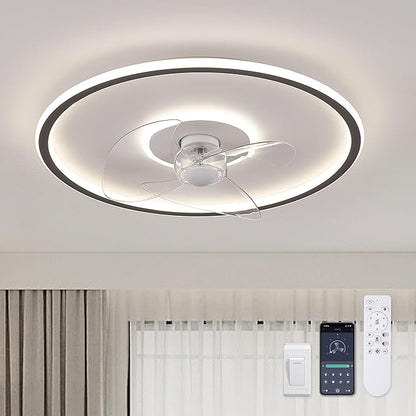 20" Flush Mount Ceiling Fan with Lights and Remote, 6 Wind Speeds, Dimmable LED for Bedroom, Kids Room and Living Room