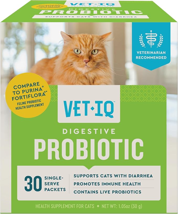VetIQ Probiotic Powder for Cats, Compare to Fortiflora Probiotic Powder*, Treats Diarrhea and Food Sensitivity, Chicken Flavored Single Serve Packets for Indoor and Outdoor Cats, 30 Count-Mewly Pet
