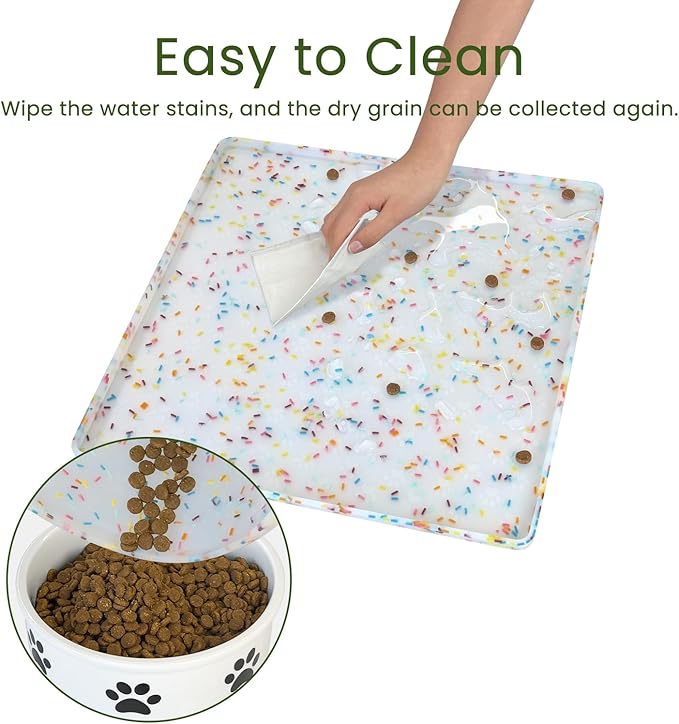 Ptlom Dog Food Mat Anti-Slip Dog Bowl Mats for Food and Water, Waterproof Pet Placemat Prevents Messy Spill to Floor, Silicone Puppy Feeding Tray for Small, Medium and Large Dogs Cats-Mewly Pet