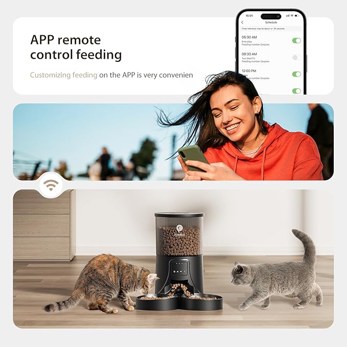 Automatic Cat Feeder for 2 Cats: Cat auto 2.4G WiFi - Timed Smart App Control 1-10 Meals| Automatic Pet Feeder for Cats and Small Dog Indoor- Dual Power& Detachable Clean-Mewly Pet