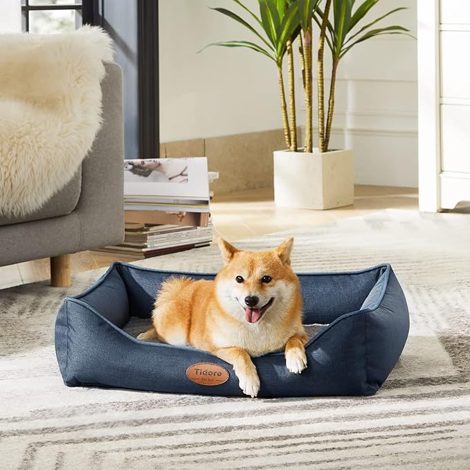 Orthopedic Dog Beds for Medium Dogs, Durable Egg Crate Foam Sofa Dog Bed wit Washable Removable Cover,Waterproof Lining,Pet Bed for Large Dogs (Navy Blue, 26.4" L x 21.7" W x 6.2" Th)-Mewly Pet