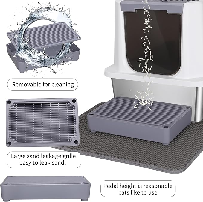 RIZZARI Stainless Steel Cat Litter Box, Odorless Enclosed Litter Box with Top Holes, Large Litter Pan for Small to Large Sized Cats (Light Gray, 23.8" L*15.9" W*16.1" H)-Mewly Pet