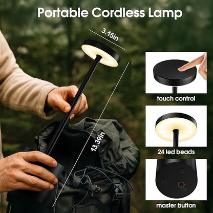 Cordless Table Lamp – 2 Pack Rechargeable Table Lamps, 5000mAh Battery Operated Lamp with 3-Color Dimmable Light, Outdoor Table Lamp for Bedroom, Restaurant, Patio, Home Décor (Black)