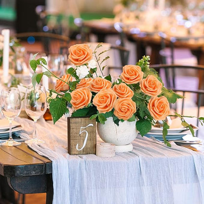 JOYLEX Artificial Flowers Orange Realistic Roses, 50pcs Real Looking Fake Roses with Stem for DIY Wedding Bouquets Centerpieces Bridal Shower Party Home Romantic Decorations (50pcs, Orange)