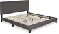 Furinno Laval Double Row Nail Head Upholstered Platform Bed Frame, King, Stone