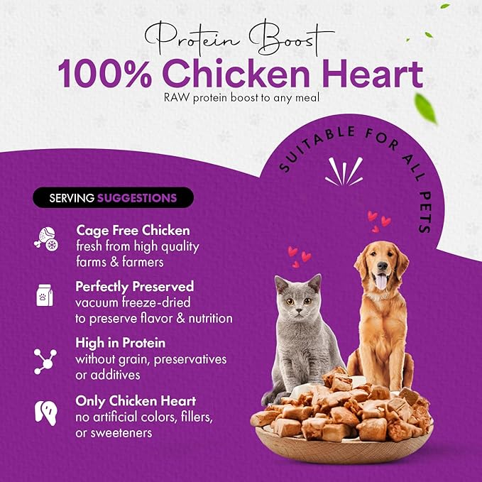 Freeze-Dried Chicken Heart Treats for Cats & Dogs – 100% Human Grade, Single Ingredient, High-Protein, Healthy Snack – No Additives or Preservatives – 1.4oz - Inspected & Tested in USA-Mewly Pet