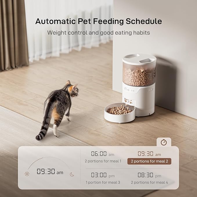 Automatic Cat Feeder: 3L Auto Food Dispenser with Timed Feeding| 6 Meal Programmable& 1-20 Portion Precise Control- Easy to Clean & Setup for Cat Indoor| Desiccant Bag Keep Food Fresh-Mewly Pet