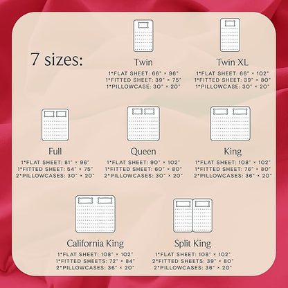 LuxClub 5 PC Sheet Set Bed Sheets Deep Pockets 16" Eco Friendly Wrinkle Free Cooling Machine Washable Hotel Bedding Silky Soft - Red Split King