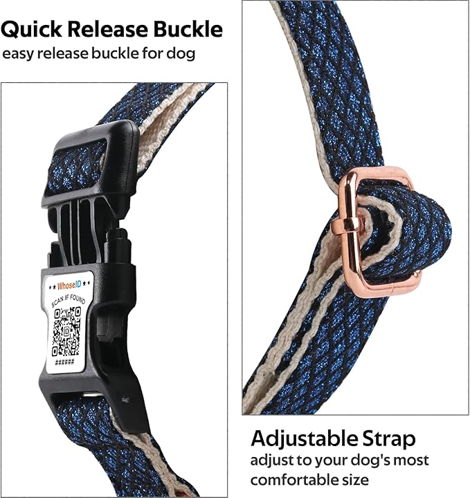 Dog Collar with Waterproof AirTag Holder & Anti-Lost QR Code, Cute Bling Warpping Adjustable Width for Small Medium Large Pet (Blue, M)-Mewly Pet