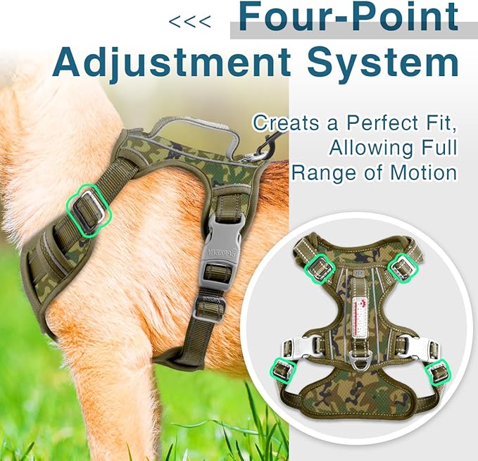 BARKBAY Dog Harness No Pull with ID Tag Pocket - Heavy Duty, Reflective, Easy Control for Large Dogs(Camo,S)-Mewly Pet