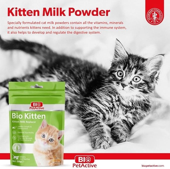Bio Pet Active Kitten Milk Replacer - Easy-to-Digest Milk Powder with Vitamins, Minerals and Taurine for Kittens and Mothers, 7.05 oz-Mewly Pet