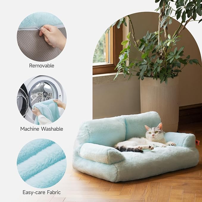 MEWOOFUN Cat Bed for Indoor Cats, Washable Dog Beds for Small Dogs & Cats, Fluffy Cat Couch with Non-Slip Bottom (Blue, 26.0" L x 19.0" W x 13.0" Th)-Mewly Pet