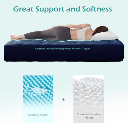 Hansleep California King Mattress Topper Viscose Derived from Bamboo, Memory Foam Pillow Top Mattress Topper Cal King with Deep Pocket, Breathable Mattress Pad for Back Pain Relief, 72" x 84", Navy