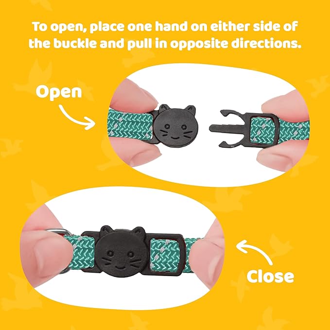 BirdsBeSafe® Break Away Cat Collar with Bell, Reflective Thread for Night Visibility, Comfortable Elastic Stretch Cat Collar to Protect Cat from Getting Stuck in The Garden.-Mewly Pet