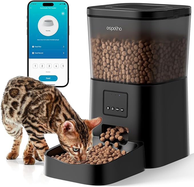 Espelho Automatic Cat Feeders WiFi: Food Dispenser with App Control 2.4Ghz WiFi- Smart Timed Cats Feeder with Voice Recorder| 4L Auto Pet Feeder for Cat and Small Dog- Up to 10 Meals per Day-Mewly Pet