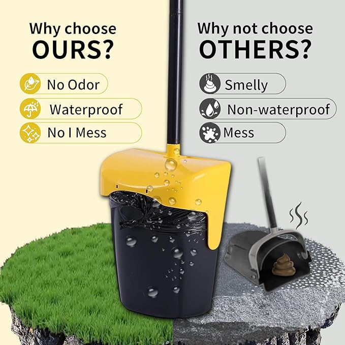 Pooper Scooper Large Swivel Bin & Rake with 160 Waste Bags,Heavy Duty Dog Pooper Scooper with Bag Attachment for Large Small Dogs, Long Handle Poop Scooper with Lid for Yard, Grass, Gravel (Yellow)-Mewly Pet