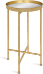 Kate and Laurel Celia Round Metal Foldable Accent Table with Mirror Tray Top, Gold
