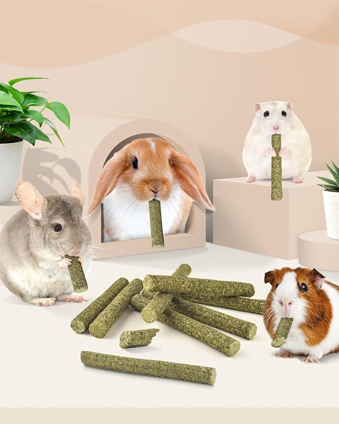 Bissap 22PCS Rabbit Chew Sticks, Mixed Natural Timothy Hay Flower Rose Dahlberg Daisy and Forget-me-not Chew Toys Treats for Bunny Chinchilla Guinea Pig Hamster and Other Small Pets Molar Snacks-Mewly Pet