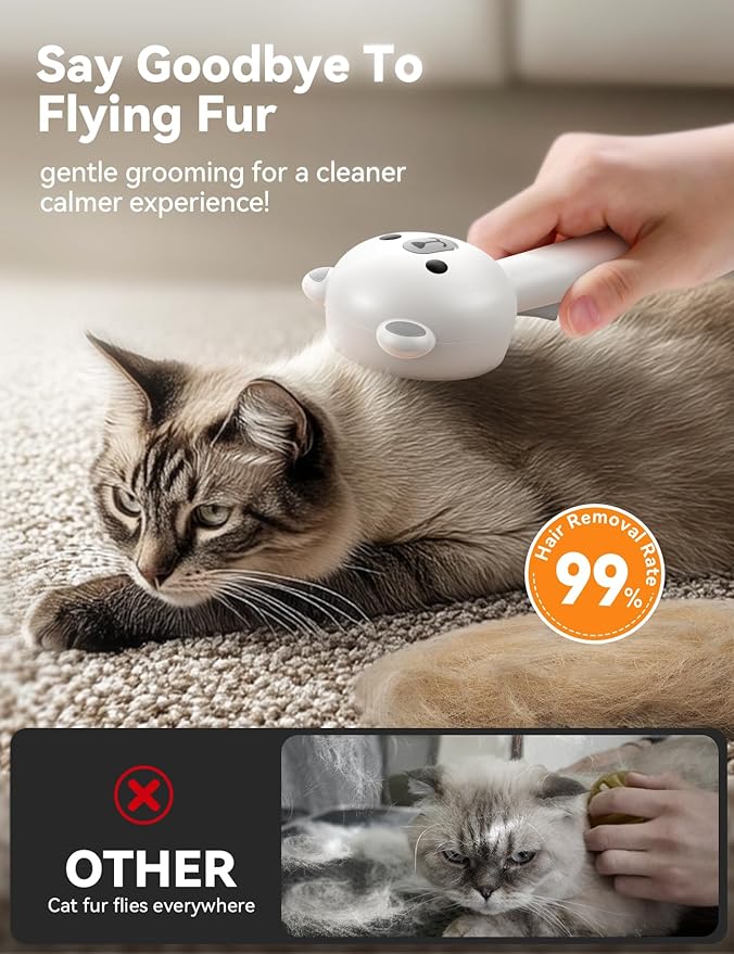 Cat Steam Brush, Brushes for Indoor Cats with Release Button, Dual Speed Spray USB Rechargeable Grooming Supplies, Cat Brush for Shedding Suitable for All Long-haired and Short-haired Pets-Mewly Pet