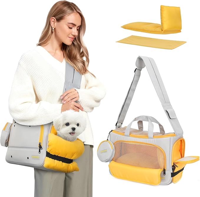 Small Dog Sling Carrier, Front Facing Dog Carrier Sling, Hands Free Pet Carriers Bag with Padded Adjustable Strap and Poop Dispenser Machine Washable for Small Dogs Cats Travel Outdoor-Grey-Mewly Pet