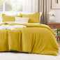 Litanika Mustard Yellow Comforter Set Queen Size, 3 Pieces Lightweight Solid Bedding Comforter Set, All Season Fluffy Bed Set (90x90In Comforter & 2 Pillowcases)