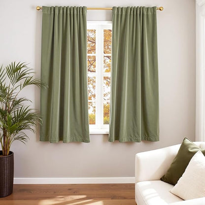 Lazzzy Velvet Blackout Curtains Thermal Insulated Room Window Drapes Super Soft Luxury Curtains for Living Room Bedroom Rod Pocket 2 Panels, Olive Sage, 52" W x 63" L