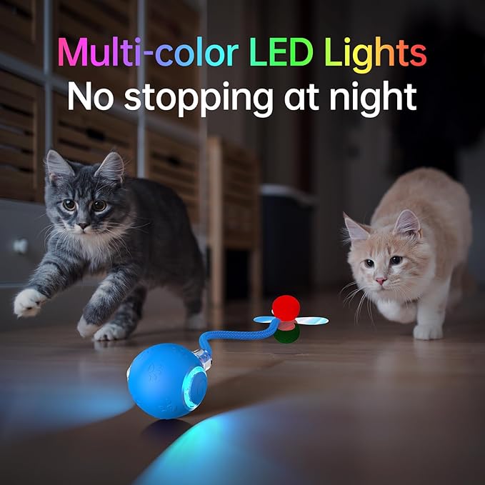 Interactive Cat Toy Ball- 2025 Smart Rolling Cat Toy with Shiny Tail, Motion Activated Boredom Relief for Indoor Cats, USB Rechargeable & Obstacle Avoidance-Mewly Pet