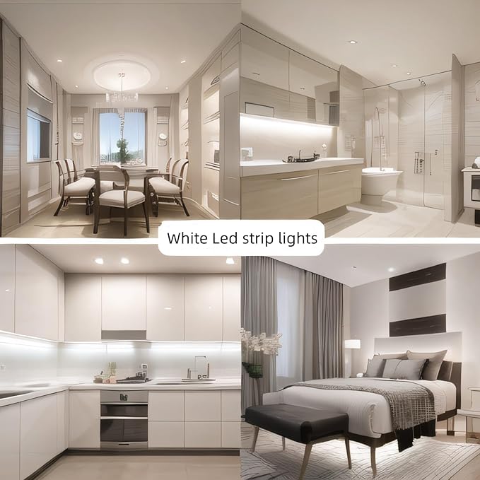 RadiantFlux White Led Strip Lights, Dimmable LED Lights Strip, 50Ft 900Leds, Super Bright LED Tape Lights for Living Room, Bedroom, Kitchen, Vanity Mirro,Flexible LED Light Strips for Indoor Use