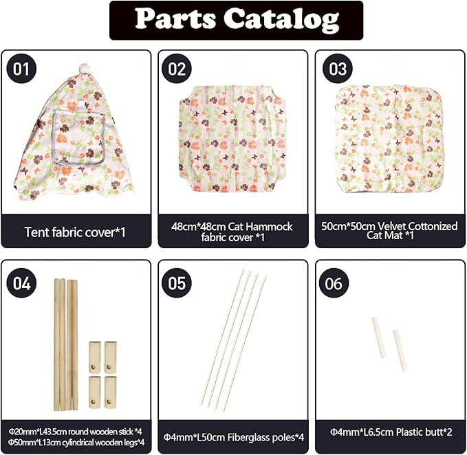 2-in-1 Elevated Cat Tent Cat House, Quick Assembly and Disassembly, Portable Indoor/Outdoor Cute Cat Bed Cave-Butterfly and Flower-Mewly Pet