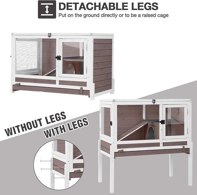 Guinea Pig Cage Indoor with Cool Zinc Plate Rabbit Hutch with Wheels and Removable Proof Tray Elevated Legs Hamster Cage with Chew-Resistant Metal Frame 36.6" L（Brown）-Mewly Pet