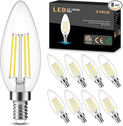 Cotanic Dimmable LED Candelabra Bulb with E12 Small Base, C35 Ceiling Fan Light Bulbs, 5000K, 4W, 60W Equivalent, 600LM, 8 Pack, Vintage Candle Lightbulb for Chandelier, Sconce, Porch Lights