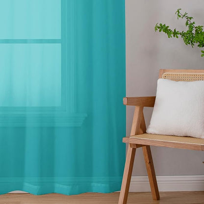 Chyhomenyc Sheer Turquoise Curtains 90 inches Long 2 Panels, Light Filtering Soft Airy Solid Elegant Voile Window Treatment Drapes for Bedroom Living Room Wedding Party Decor, 42 Wx90 L Inches