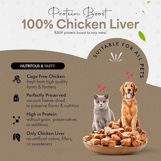 Freeze-Dried Chicken Liver Treats for Cats & Dogs – 100% Human Grade, Single Ingredient, High-Protein, Healthy Snack – No Additives or Preservatives – 3.1oz - Inspected & Tested in USA-Mewly Pet