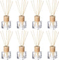 Roshtia 8 Set Reed Diffuser Bottle Empty Refillable Fragrance Glass Diffuser Bottles with Wooden Caps Rattan Sticks 50ml 1.7 oz Glass Jars for DIY Fragrance