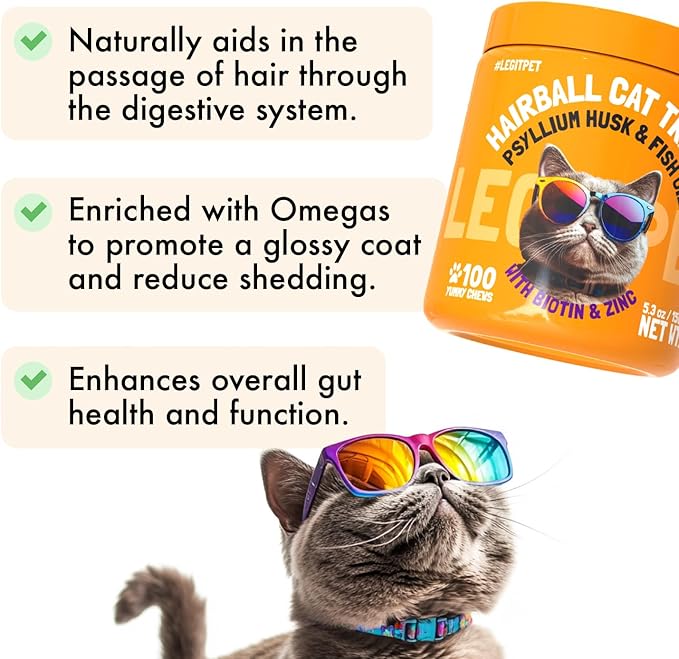 Hairball Treatment for Cats Natural Remedy with Apple Pomace, Psyllium Husk Omega 3 6 Fatty Acids Zinc Biotin Cat Supplement for Indoor Cats Promotes Healthy Digestion Furball Control 100 Yummy Chews-Mewly Pet