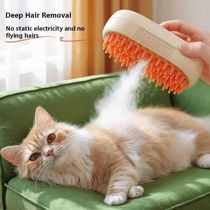 Cat steam brush USB-Powered Pet Steam Brush for Dogs & Cats | Instant Fog Deshedding Tool, Reduces Shedding & Flyaway Hair | Gentle Grooming Brush for Dog & Cat Hair Loss Control (Orange)-Mewly Pet