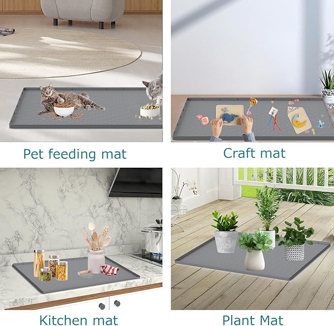 Cat Litter Mat for Litter Box, Silicone Large Cat Litter Trapping Mat - 34x22 in, Waterproof & Non-Slip, Durable & Easy Clean, Gray-Mewly Pet