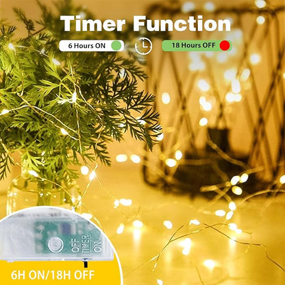 6-Pack Fairy Lights Battery Operated with Timer, Waterproof 16FT 50 LED String Lights Indoor Outdoor, Cuttable Starry Fairy Lights for Christmas Home Bedroom Wedding DIY Centerpiece Decor (Warm White)