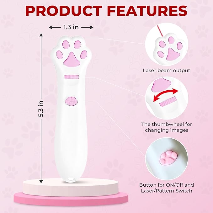 O'ANTOO Cat Toy - Dog Toy | Wall Image Projector | Indoor Interactive Cat Toy with 5 Different Designs | Ideal for Dog, Cat, Kitten, Puppy (White)-Mewly Pet