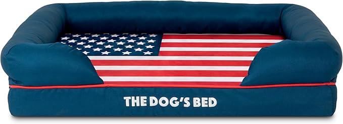 The Dog’s Bed, Medium Blue Oxford with Red Trim USA Flag Dog Bed with Central Flag 30x23.5, Memory Foam, Pain Relief, Post Surgery, Waterproof Washable Cover Cover, Veterinary Approved-Mewly Pet