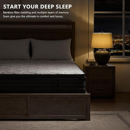 Mattress Queen Size 14 Inch - Memory Foam Hybrid Mattress for Pressure Relief & Motion Isolation - Medium Firm Queen Mattress with Pocketed Coils Breathable Bamboo Cover Certipur-Us Certified