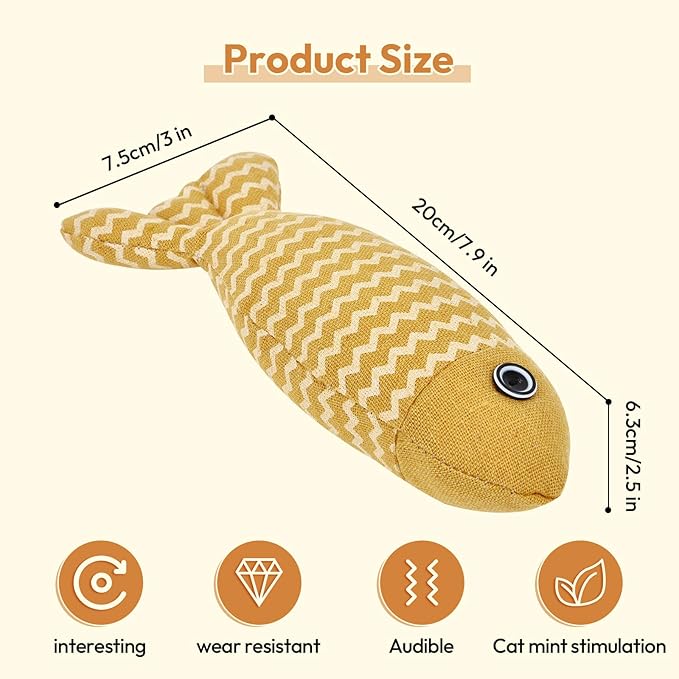2 Pcs Catnip Toys Fish, Self Play, Cat Toys for Indoor Cats and Kitten, Catnip Cat Toy, Interactive Kitten Exercise Kicker Toys for Indoor Cats 7.8 Inches for All Breeds-Mewly Pet