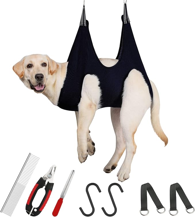 Guzekier Dog Grooming Hammock for Trim Nail, Dog Sling for Grooming, Dog Hammock Restraint Bag with Nail Clippers/Trimmer, Nail File, Pet Comb,Ear/Eye Care-Mewly Pet