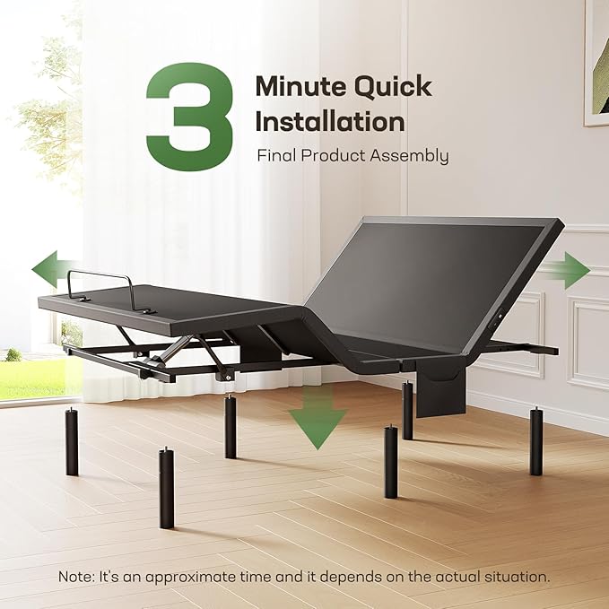 Marsail MS01 Split King Adjustable Bed Base, 4 Ports USB A&C Adjustable Bed Frame with Under-Bed Nightlight, 3 Minutes Fast Assembly, Wireless Remote Control Adjustable Bed with 4 Height Options